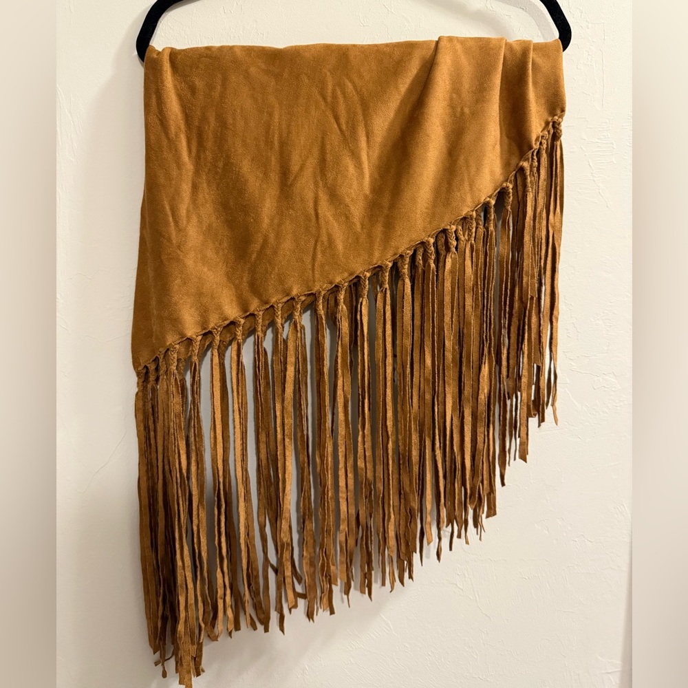 Fringe Velvet Camel color women’s scarf fabric skirt shawl western - Picture 2 of 8